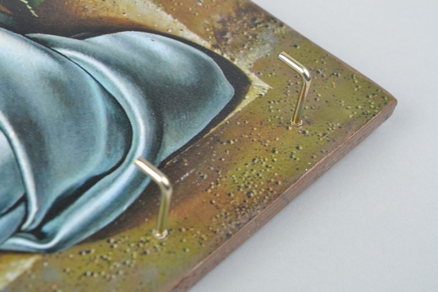 Handgemachter schöner bemalter Schlüsselkasten aus Holz Decoupage mit drei Haken foto 4