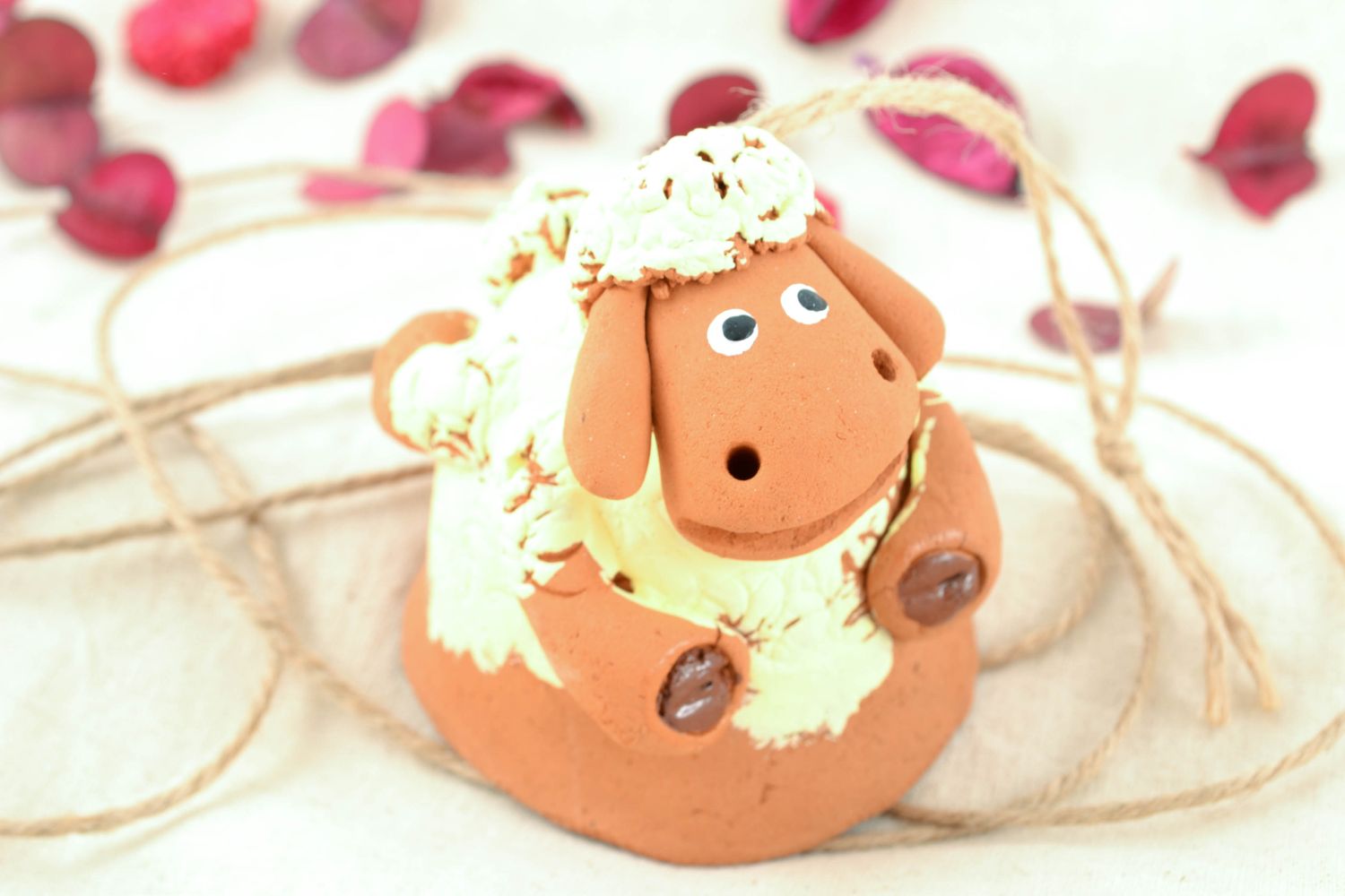 Campanello d'autore in ceramica fatto a mano pecorella decorativa carina foto 2