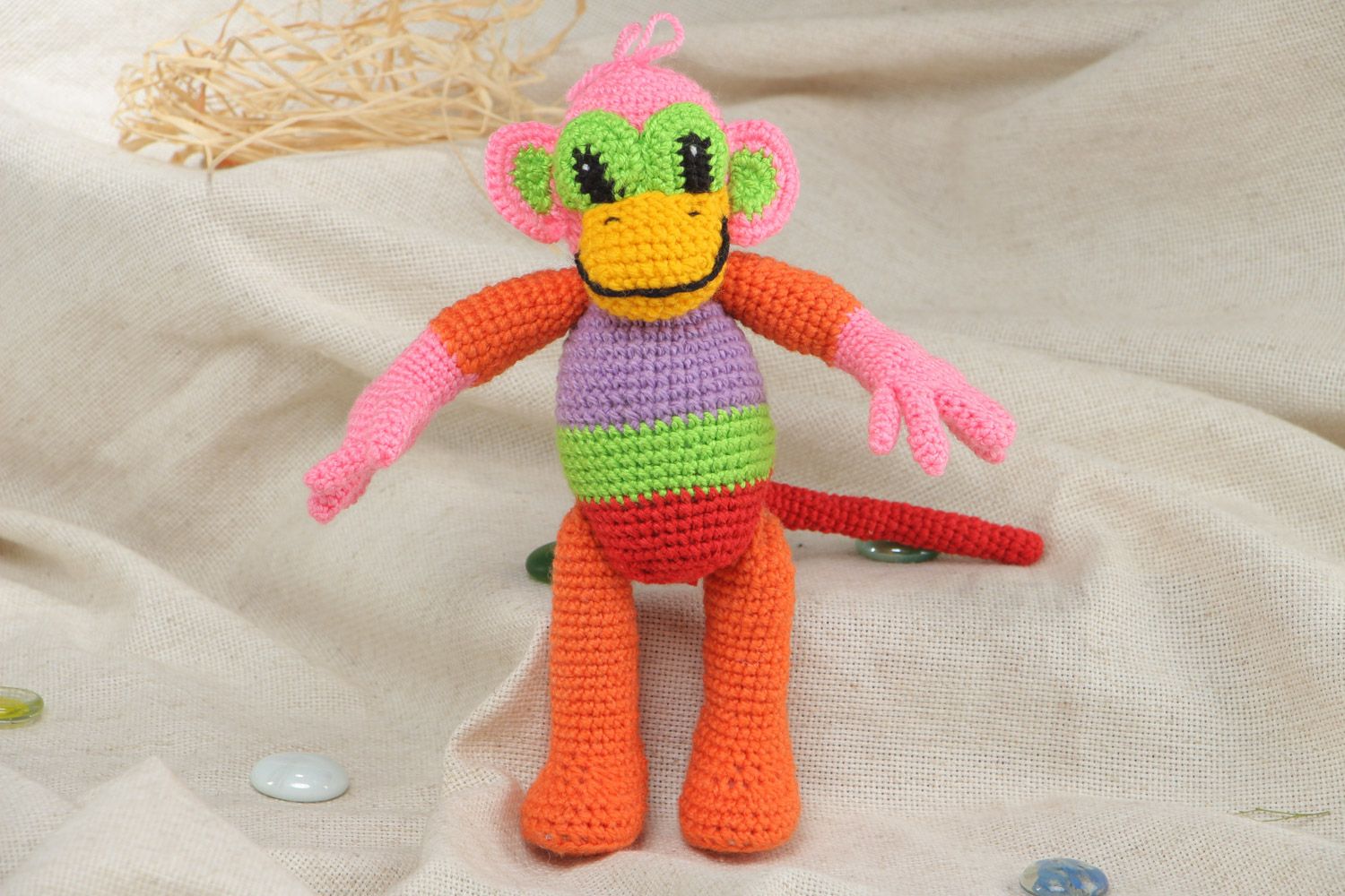 Designer children's soft toy monkey crochet of acrylic threads and filled with padding polyester photo 1