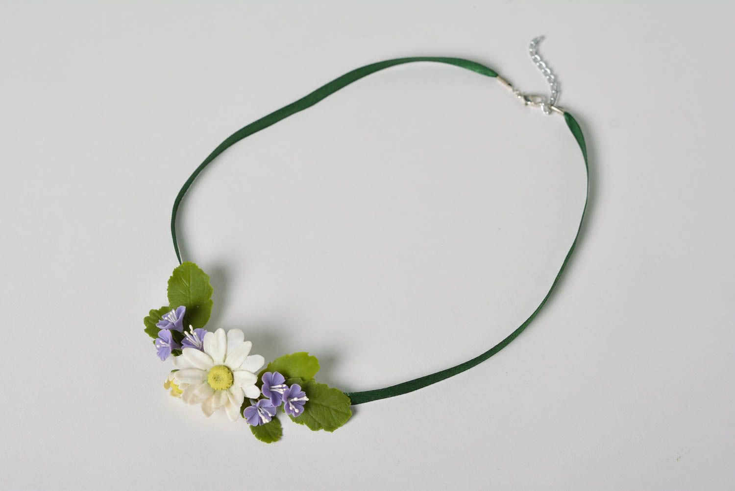 Beautiful handmade designer plastic flower neck pendant on satin ribbon photo 3