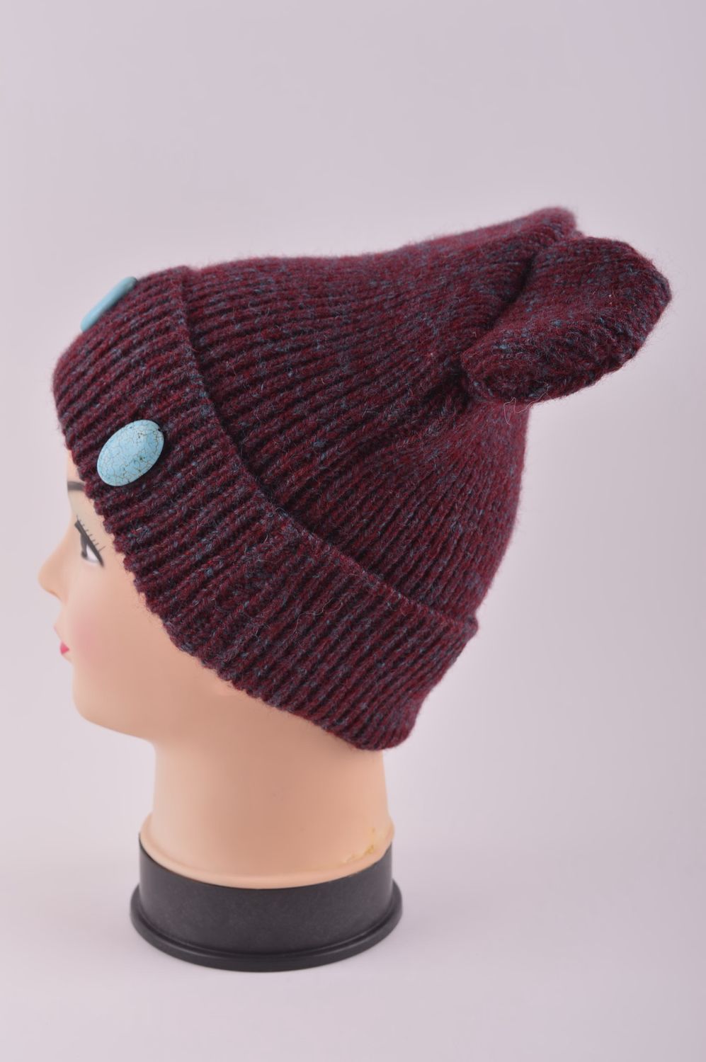 Bonnet tricot fait main Chapeau chaud oreilles laine acrylique Vêtement enfant photo 3