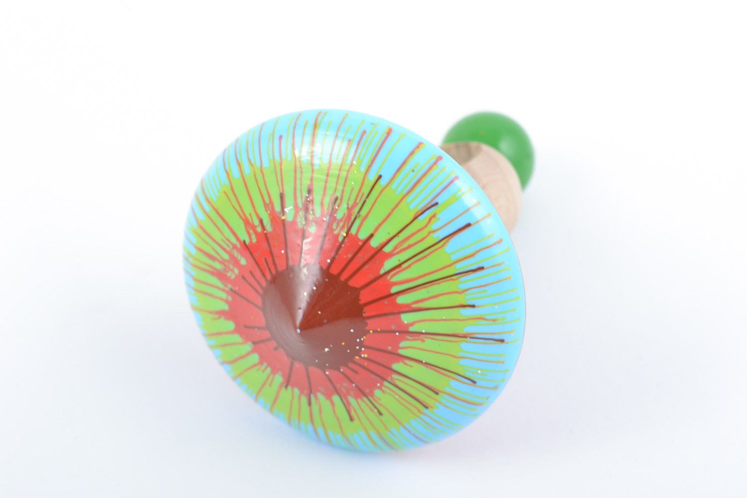 Деревянный волчок расписанный эко-красками ручной работы детская игрушка фото 4