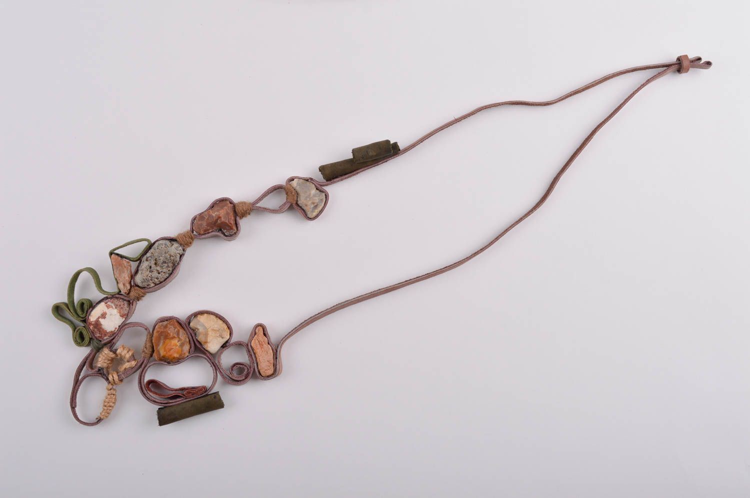 Schmuck Collier handmade Modeschmuck Kette Halskette aus Leder für Modedamen foto 5