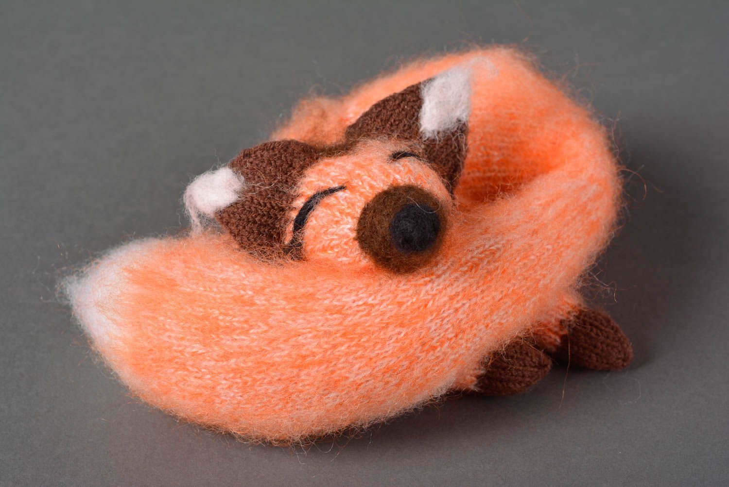 Peluche renard roux Jouet tricot fait main en laine déco Cadeau enfant photo 1