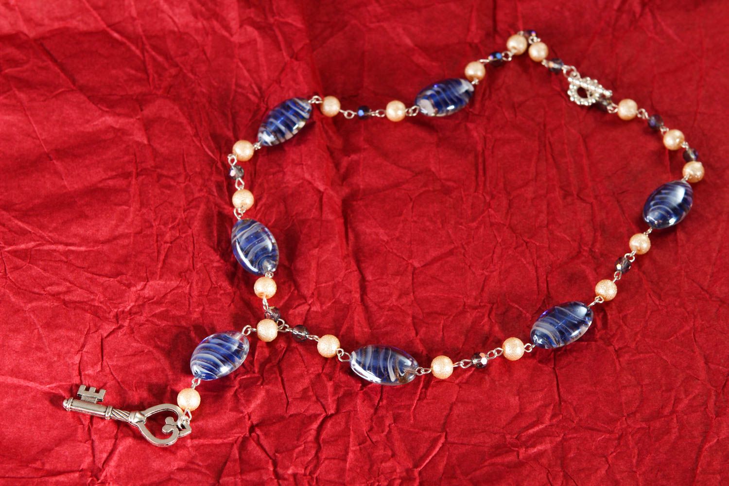 Collier bleu Bijou fait main avec pendentif clé long original Cadeau femme photo 1