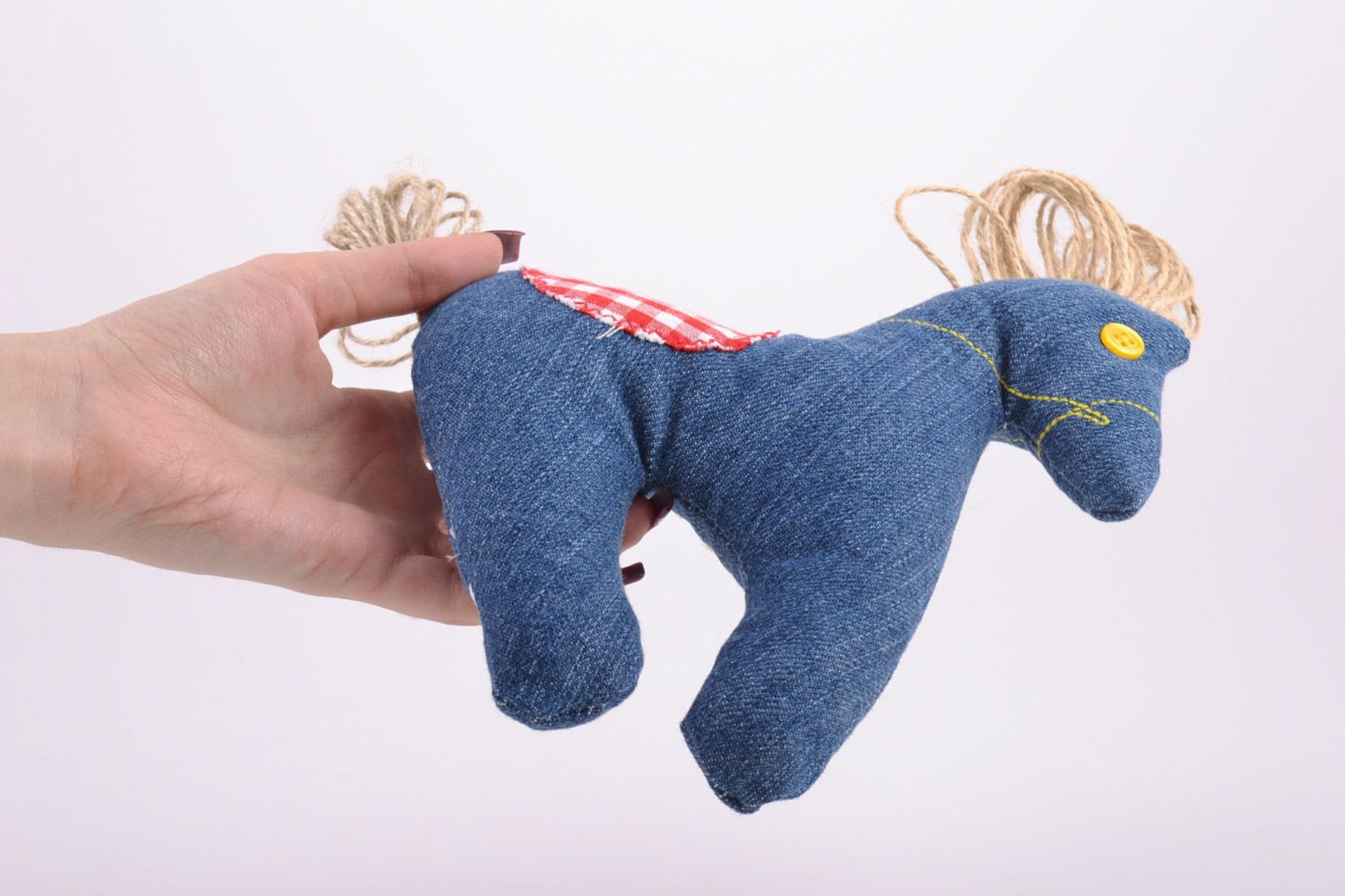 Handmade fabric soft toy filled with buckwheat husk with embroidery blue horse photo 5