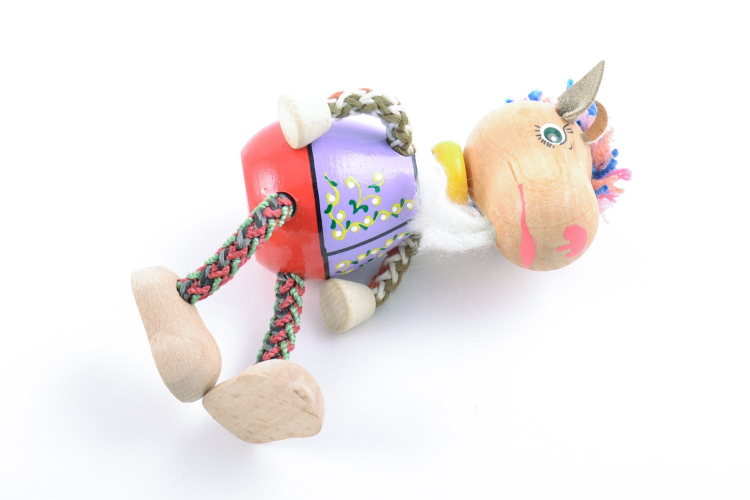 Cute painted with eco dyes wooden toy goat handmade for children and interior photo 5
