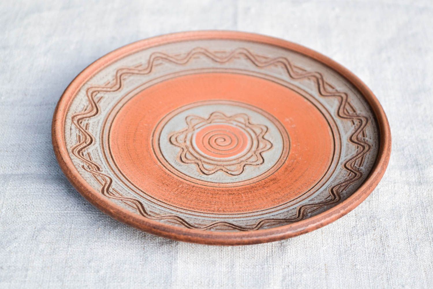 Handmade orange Wohn Accessoire Keramik Wandteller Küchen Deko aus Ton foto 4