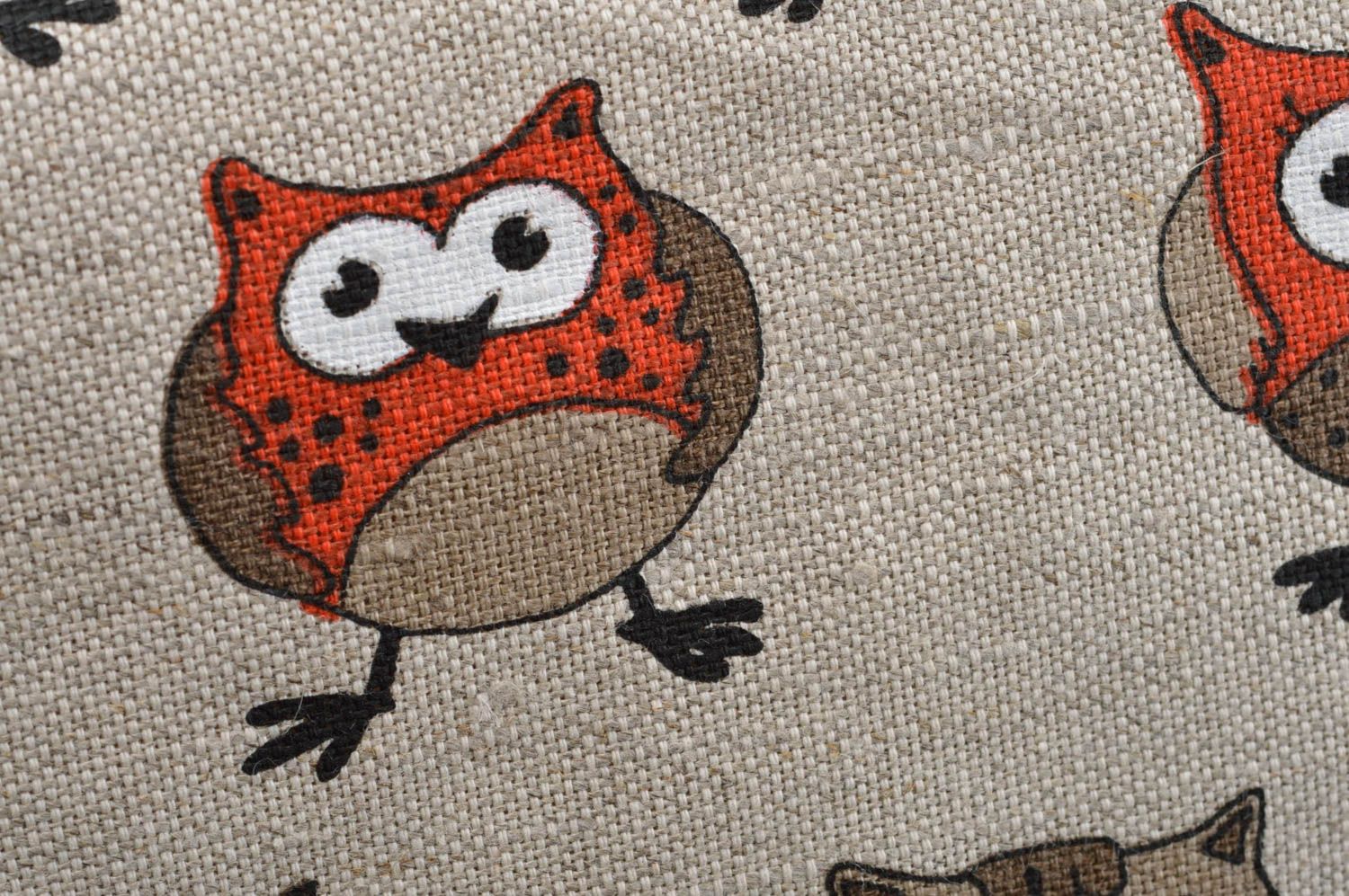 Sac en tissu fait main avec imprimé hiboux en lin et coton accessoire pour femme photo 5