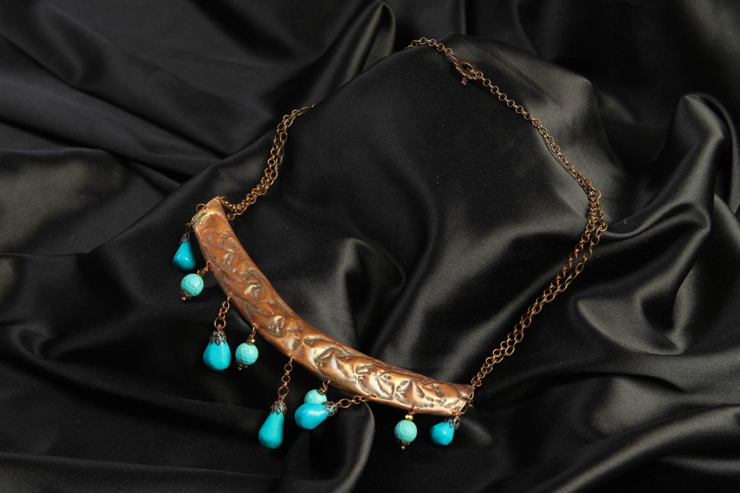 Collier cuivre Bijou fait main métal turquoise Accessoire femme design photo 1