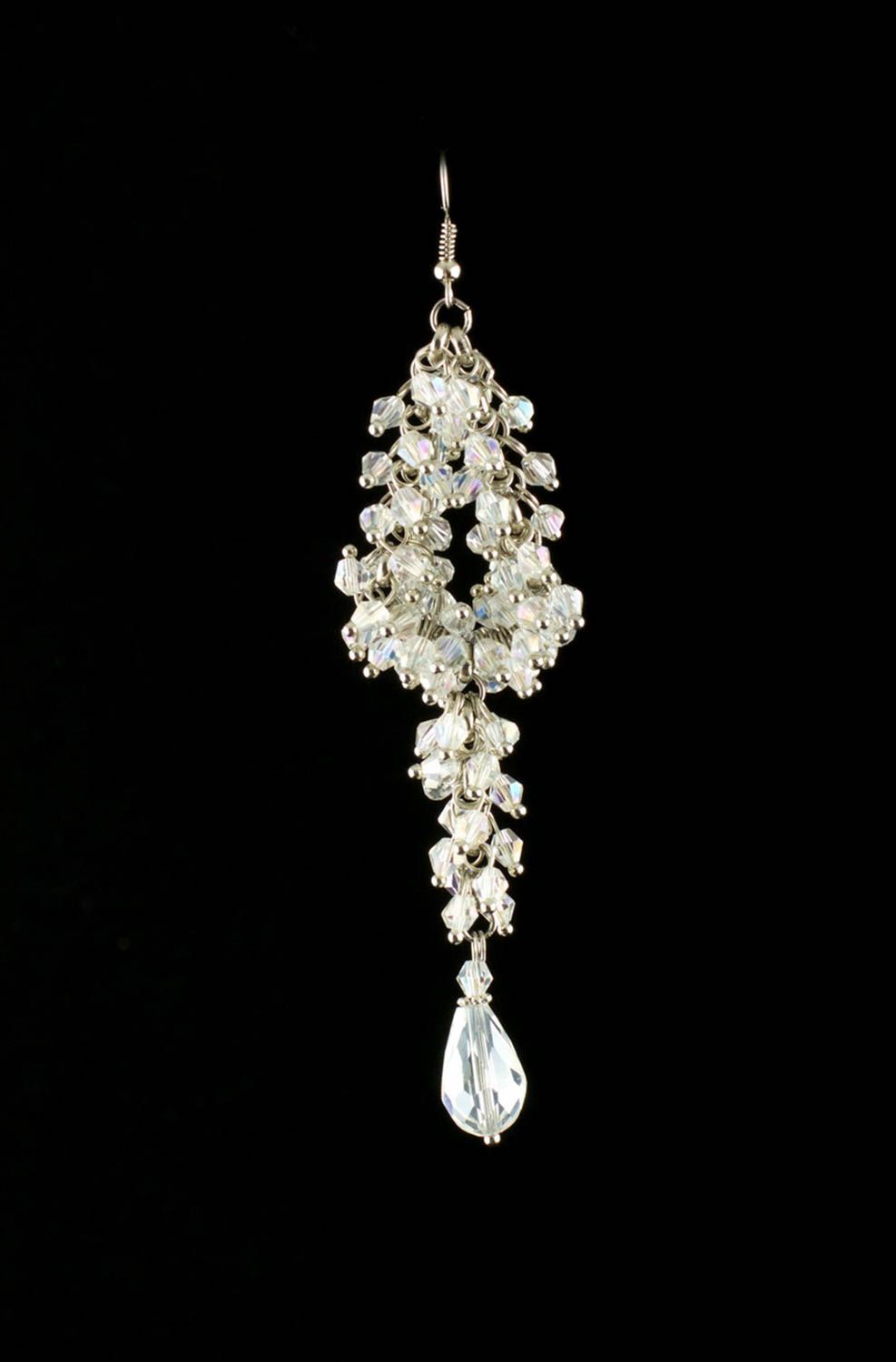 Boucles d'oreilles breloques Bijou fait main perles cristal blanc Cadeau femme photo 2