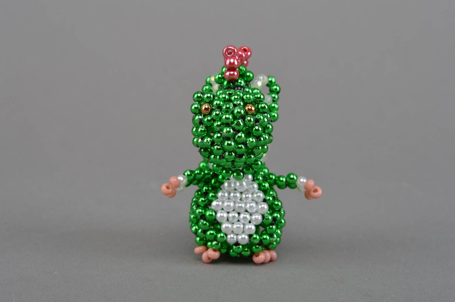 Handmade designer miniature bead woven figurine of green dragon for table decor photo 4