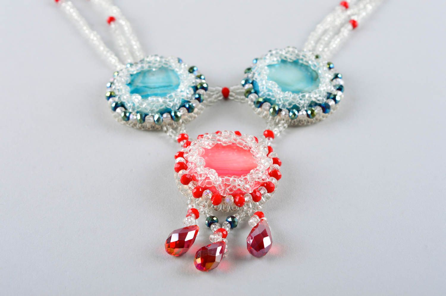Elegant unusual necklace handmade stylish earrings beaded beautiful jewelry photo 3