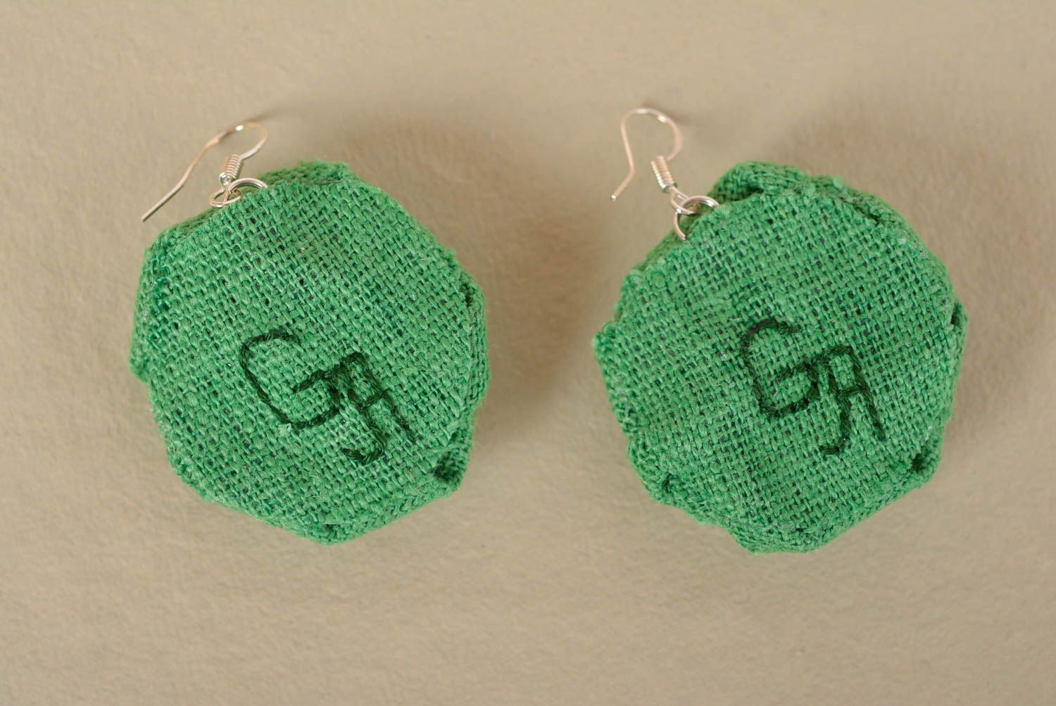 Серьги из ткани ручной работы красивые серьги зеленые цветы модные серьги фото 3