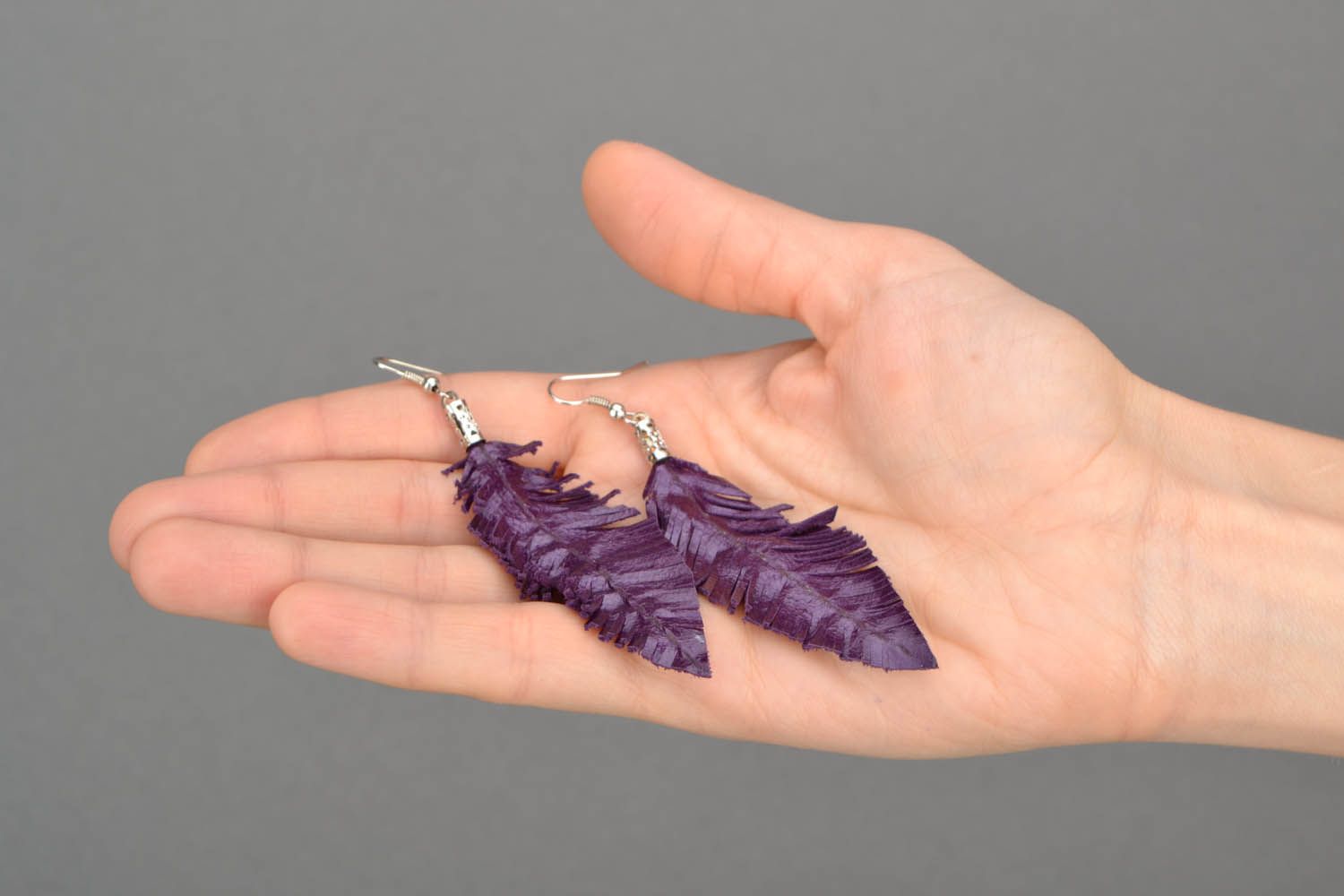 Violet leather earrings photo 2
