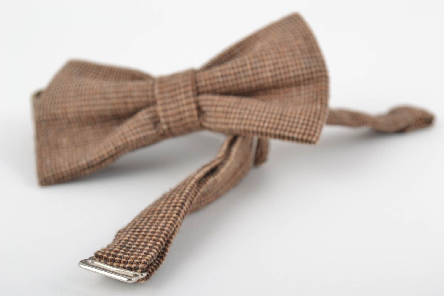 Handmade beautiful checkered fabric bow tie of unusual design photo 5