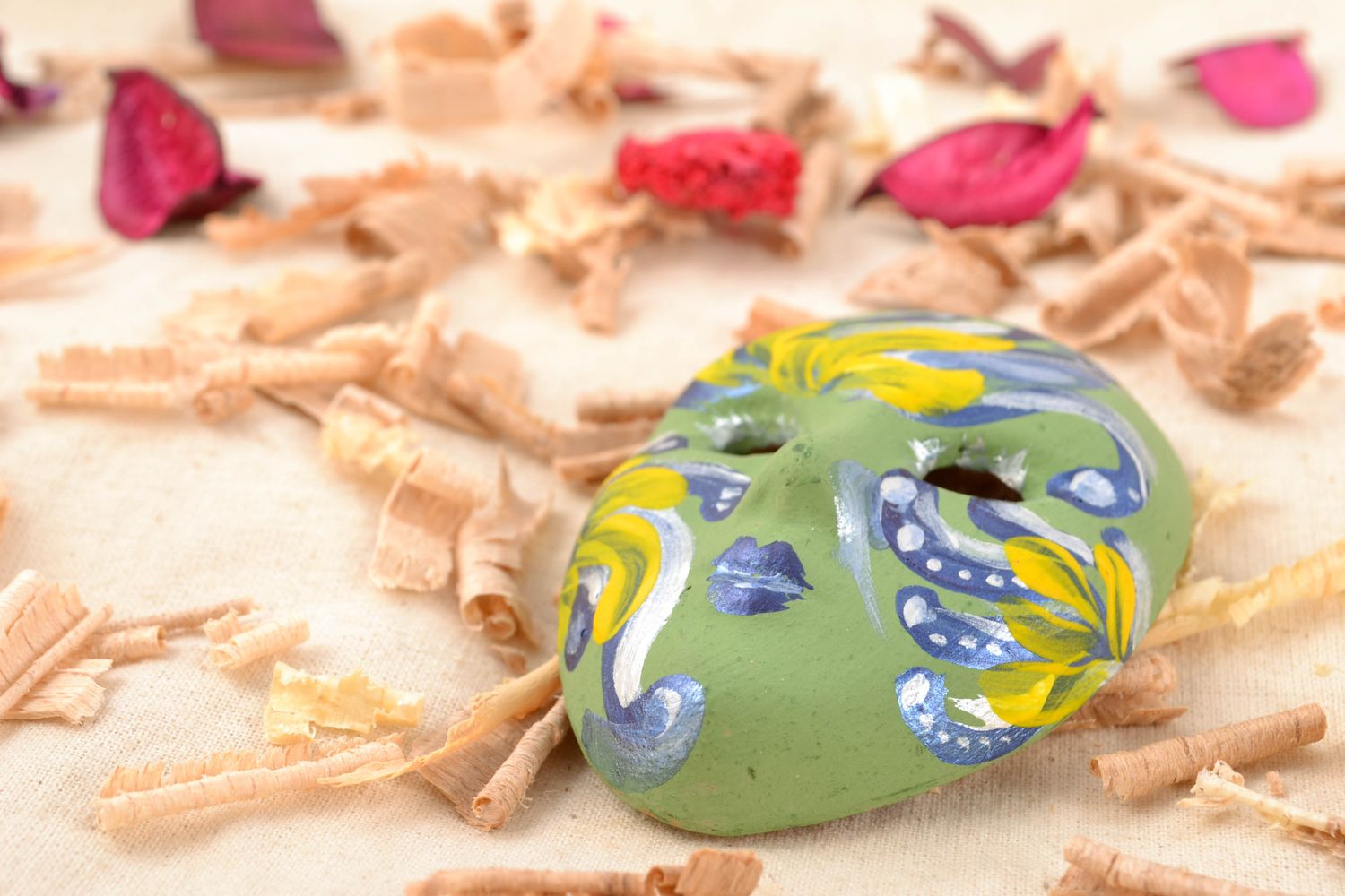 Bright painted clay wall pendant mask photo 2