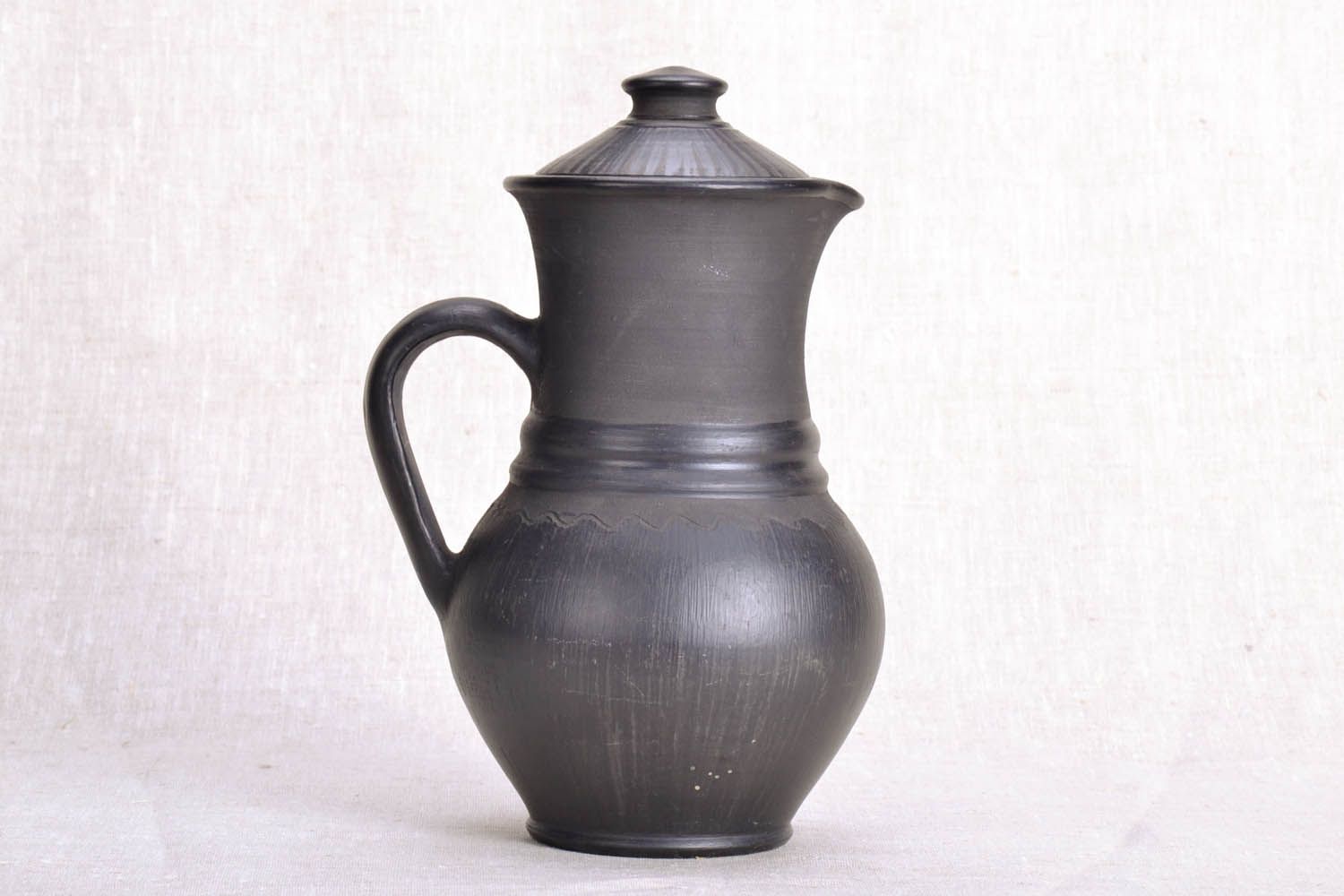 60 oz ceramic black color classic style water jug with handle and lid 1,4 lb photo 2