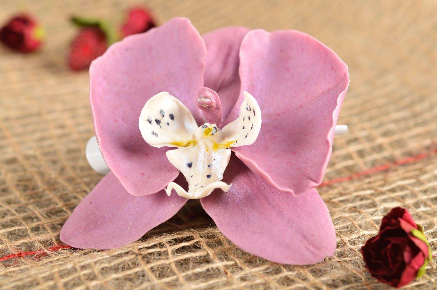 Barrette orchidée faite main Accessoire coiffure mauve Cadeau pour femme photo 1