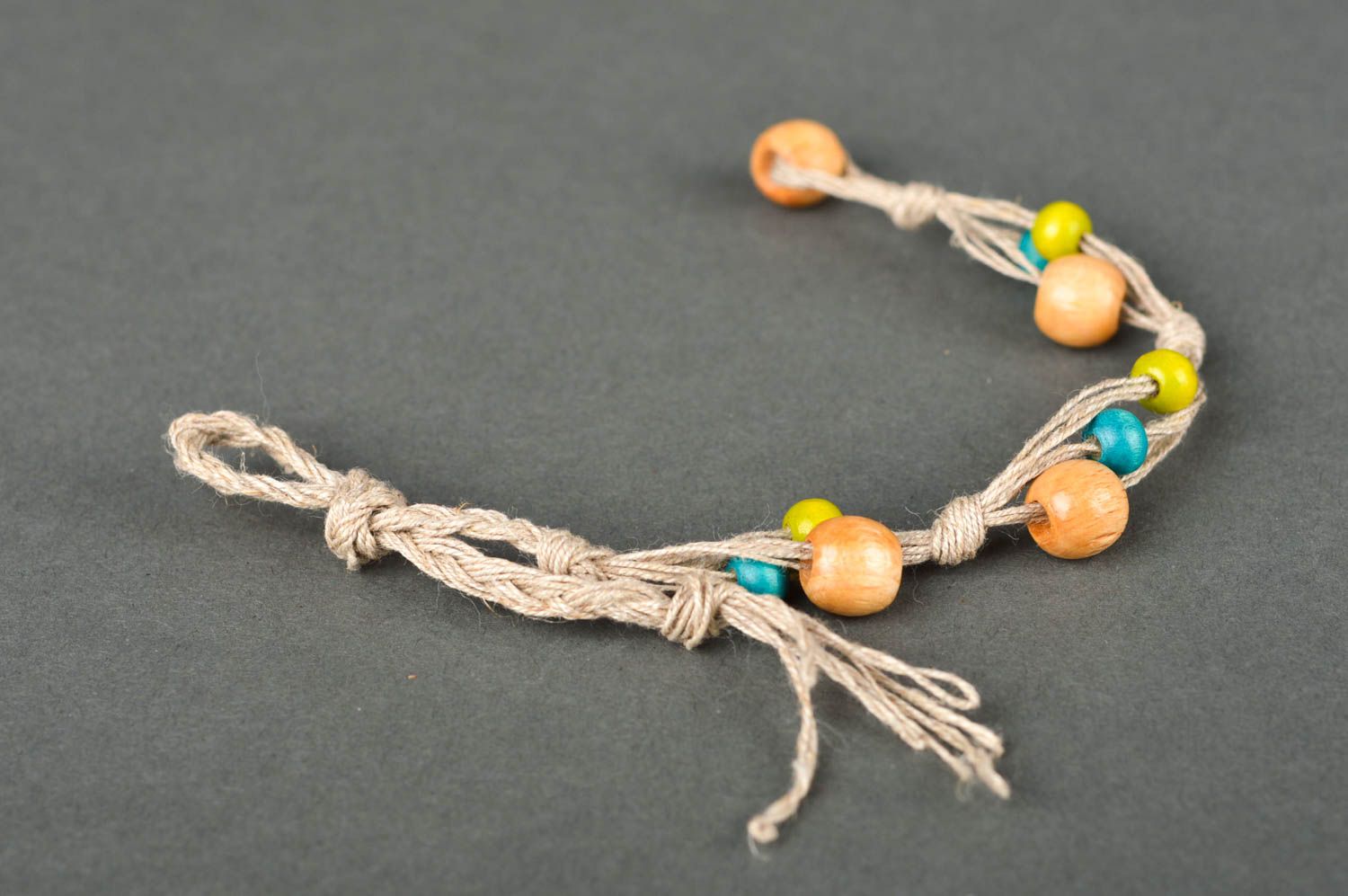 Colorful handmade wooden beaded wrist three-layer rope bracelet  photo 5