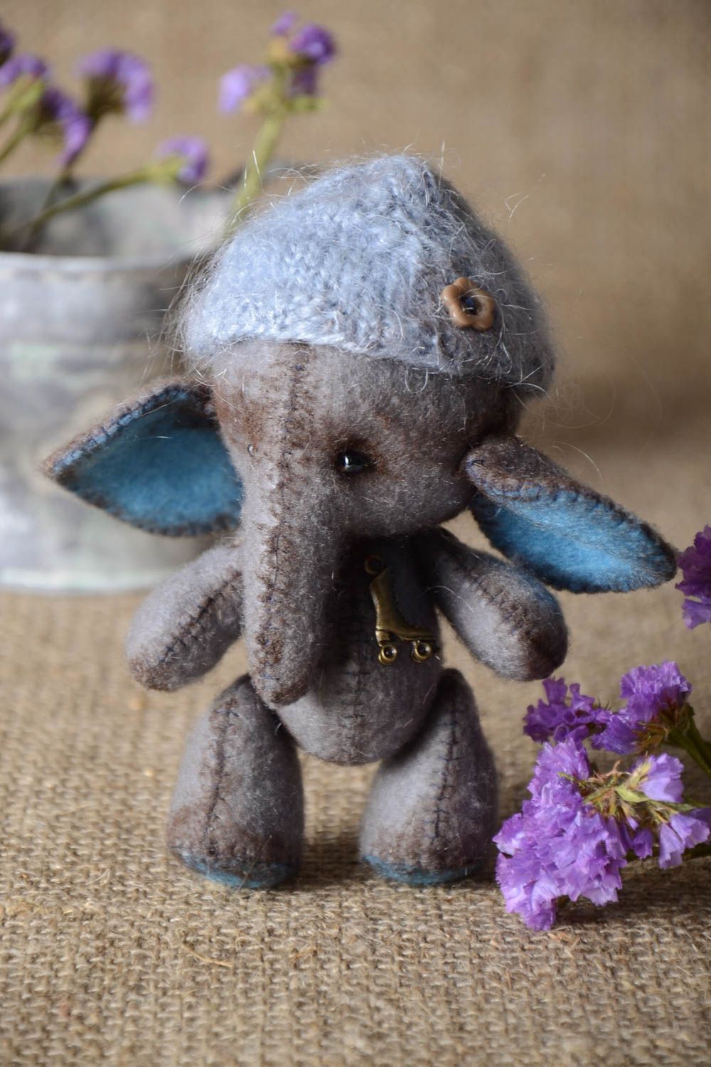 Handmade Kuscheltier Elefant Stoff Tier Kleinkinder Spielzeug mit Mütze foto 1