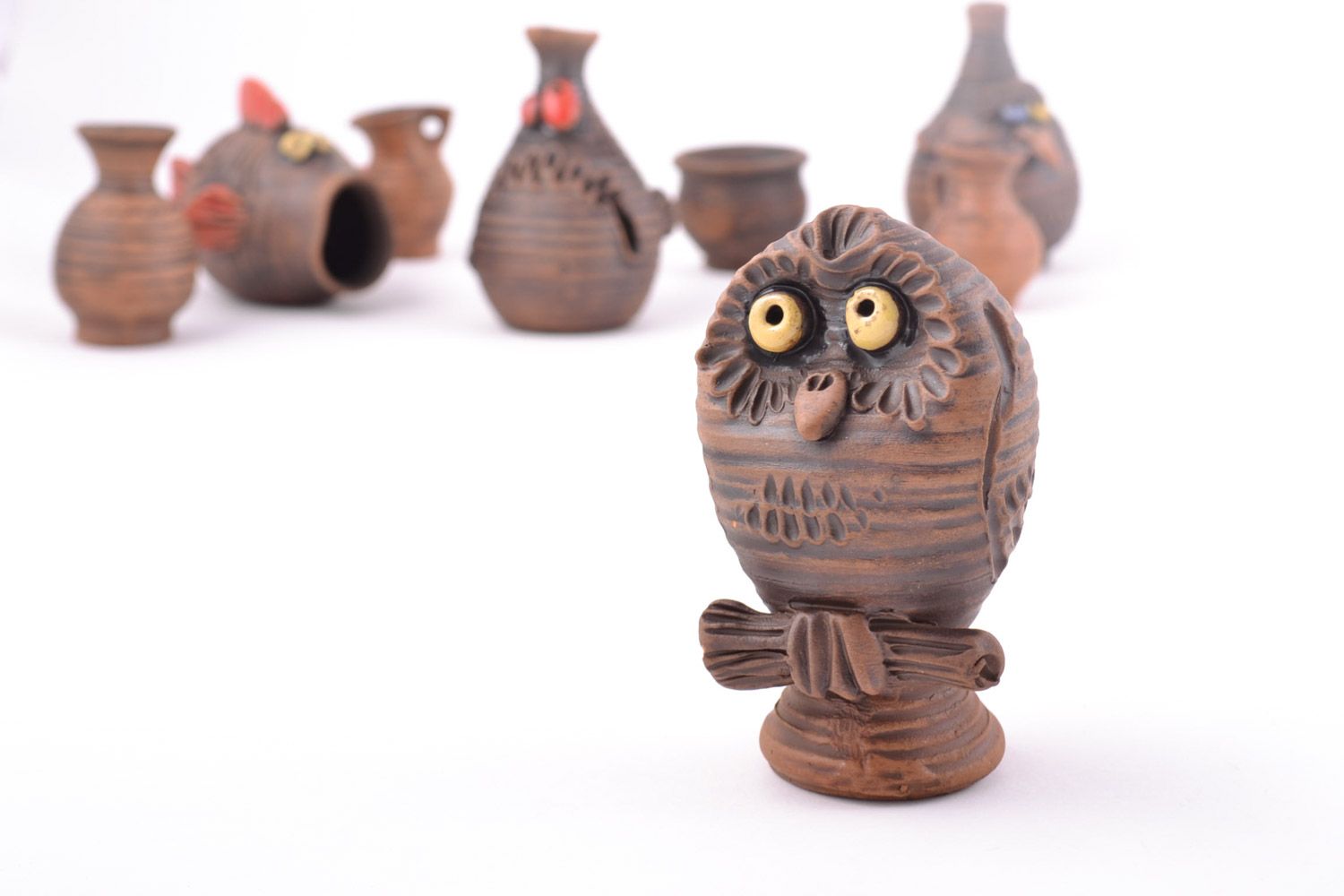 Unusual handmade ceramic statuette kilned with milk Owl photo 1