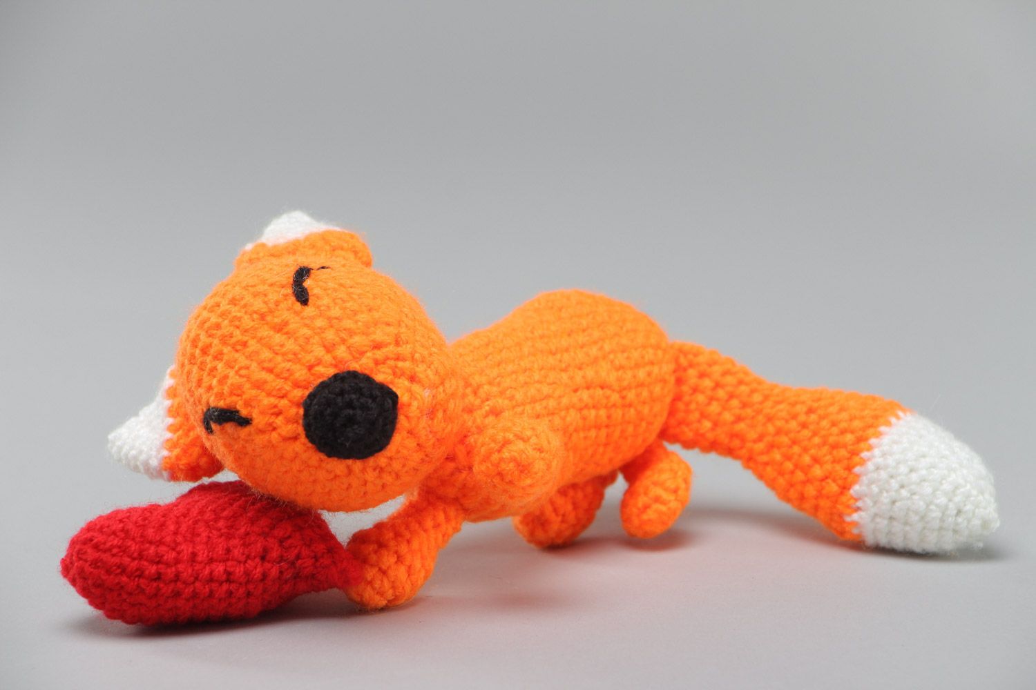 Lovely handmade soft toy crochet of acrylic threads Red Fox photo 2