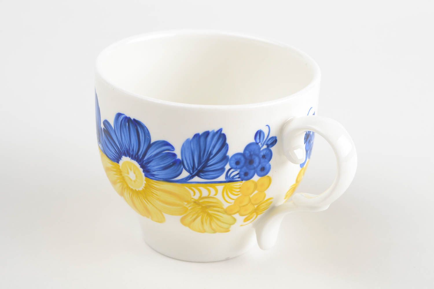 Фарфоровая чашка с синими цветами Петриковская роспись 220 мл ручная работа фото 4