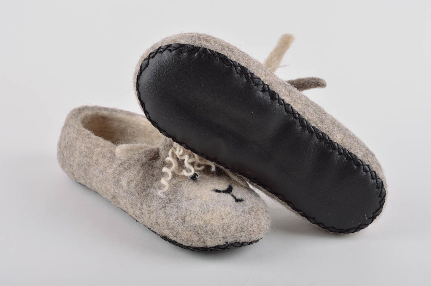 Handmade Pantoffel Schuhe Hausschuhe gefilzt warme Damen Hausschuhe grau nett foto 5
