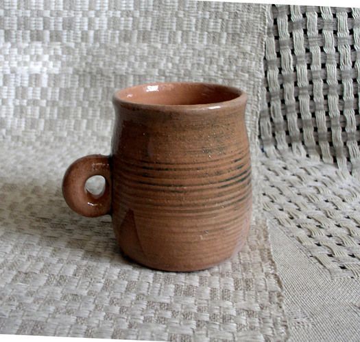 Glazed clay brown 8 oz cup in old ancient time style photo 1