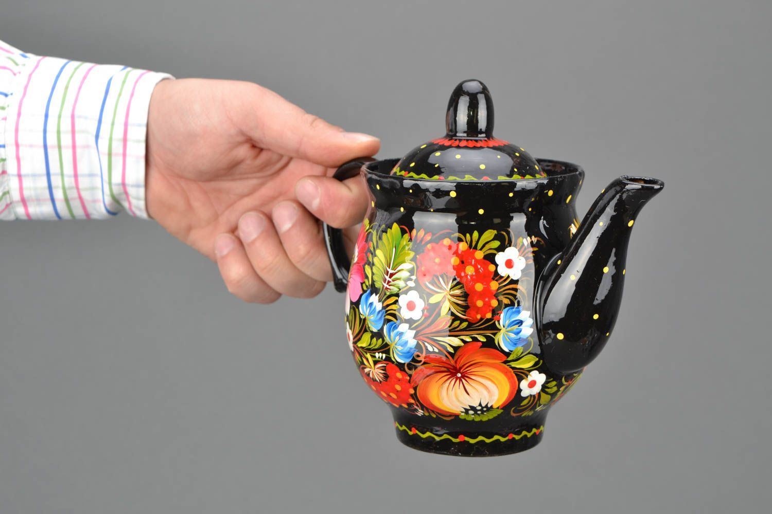 Porcelain teapot with Petrikov painting photo 2