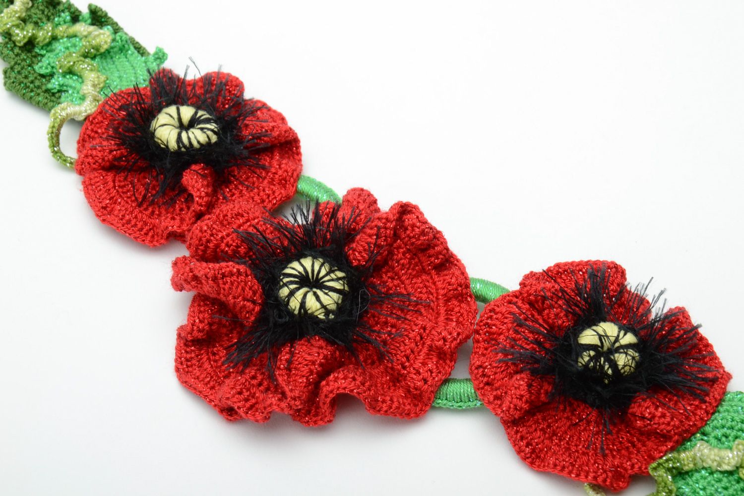 Ceinture tricotée au crochet en acrylique et coton avec fleurs rouges pour femme photo 4