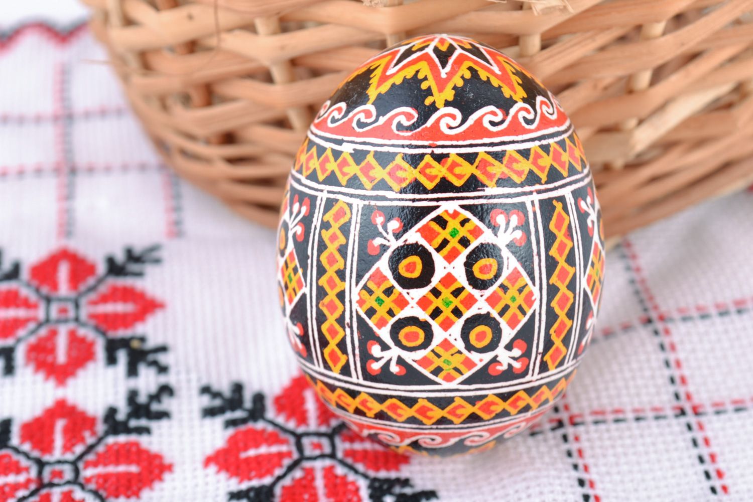 Handmade painted chicken Easter egg with ornament photo 1