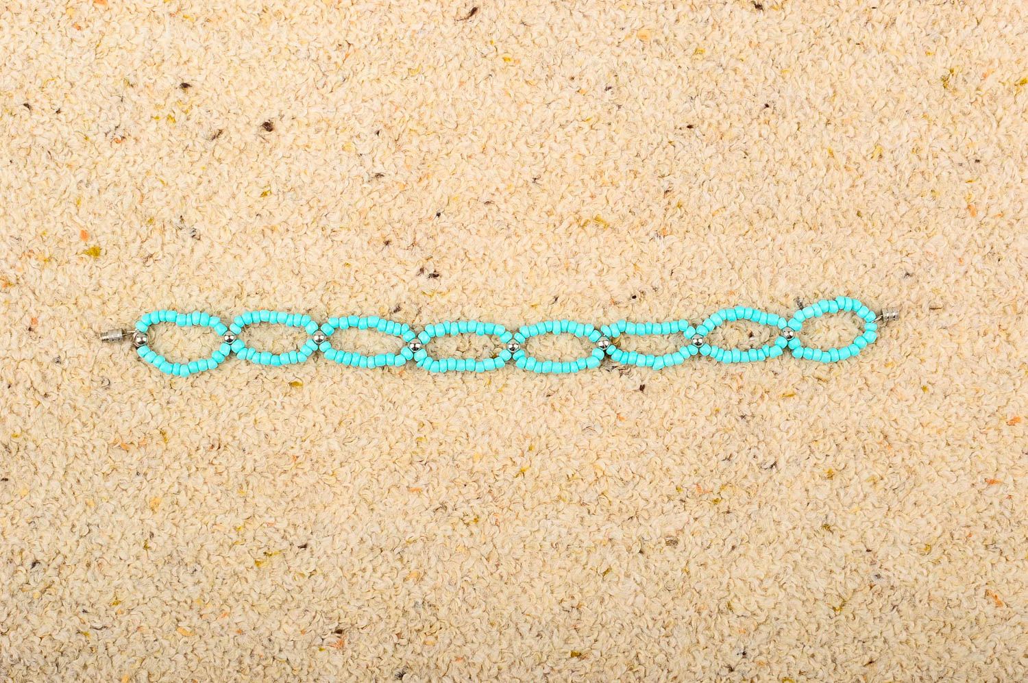 Handmade beaded light turquoise color palette bracelet for girs photo 3