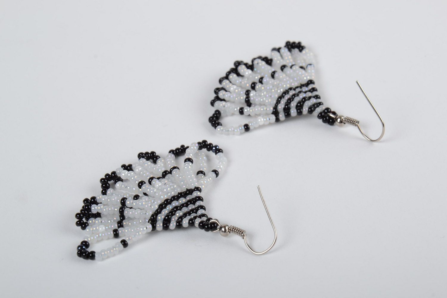 Black and white festive handmade long beaded earrings for girl photo 2