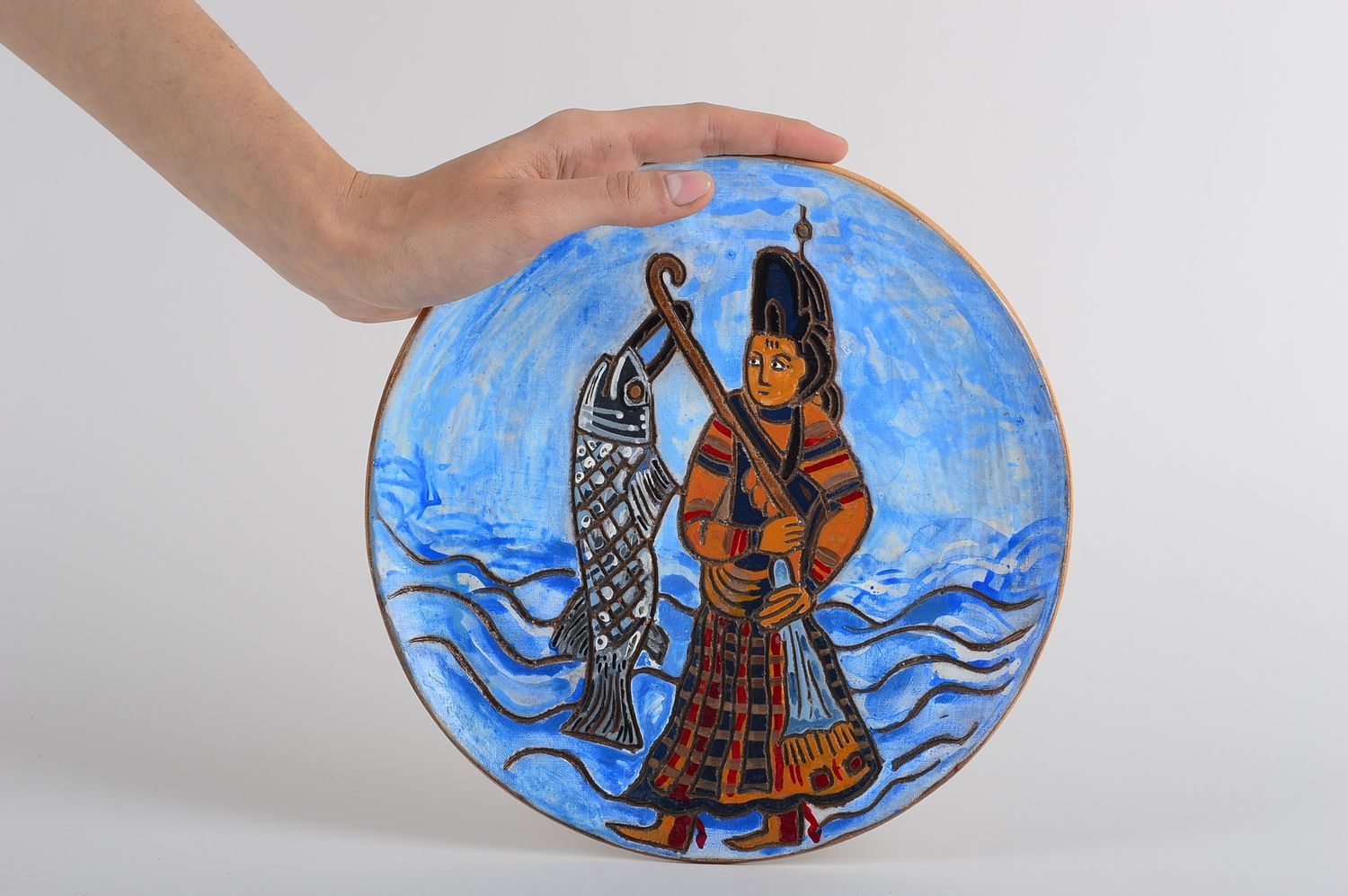 Керамическая тарелка хэнд мейд настольный декор с росписью глиняная посуда фото 2