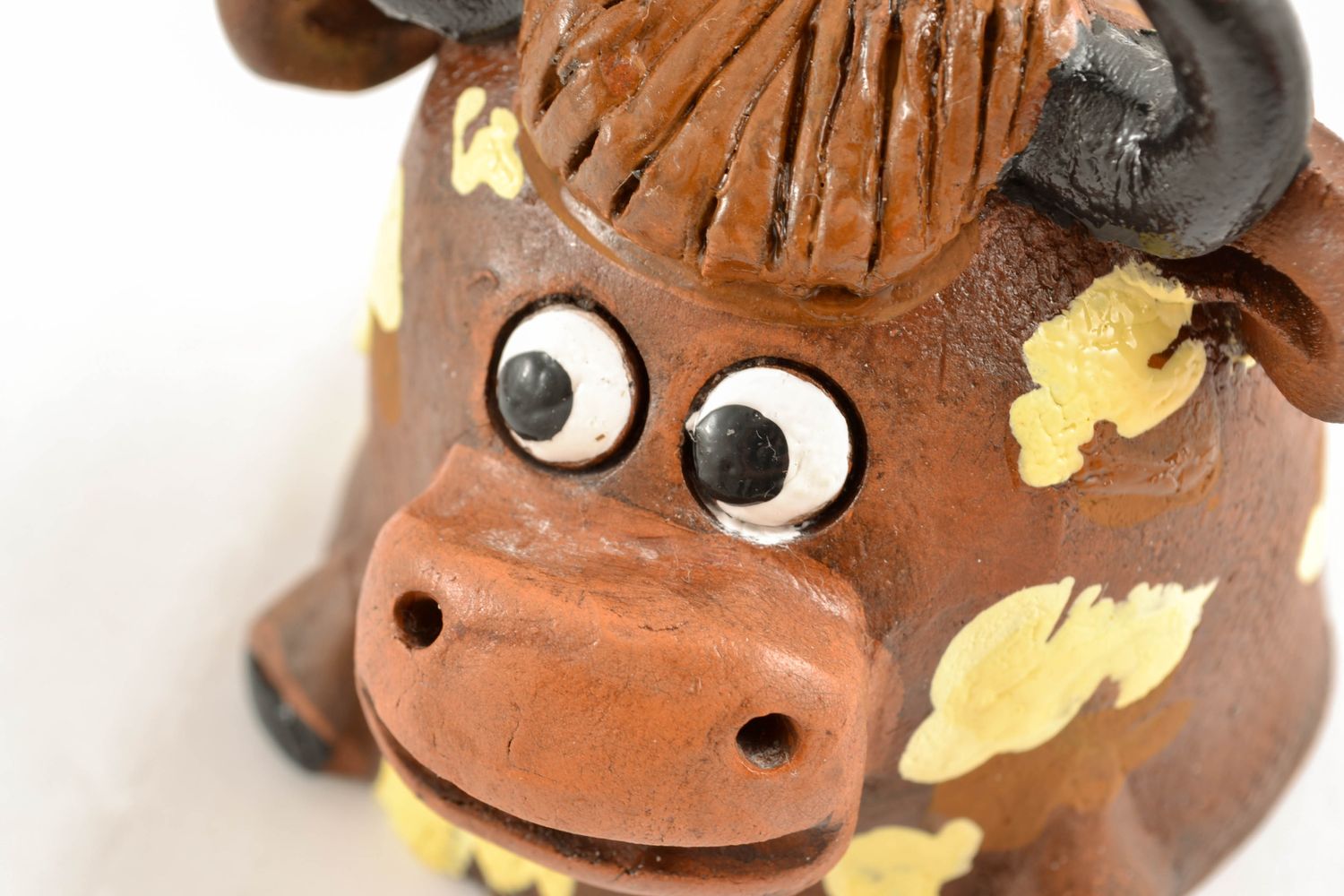 Campanello d'autore in ceramica fatto a mano a forma di mucca divertente foto 4