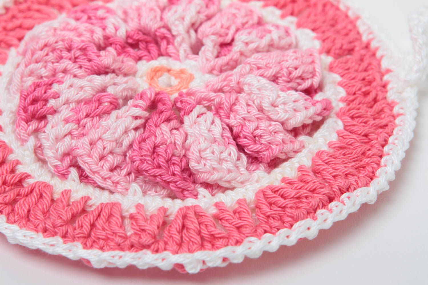 Handmade rosa Topflappen gehäkelt Küchen Textilien Haus Deko grell rund foto 3