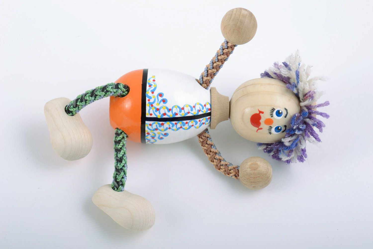 Handmade beech wood toy boy painted with eco dyes  photo 4
