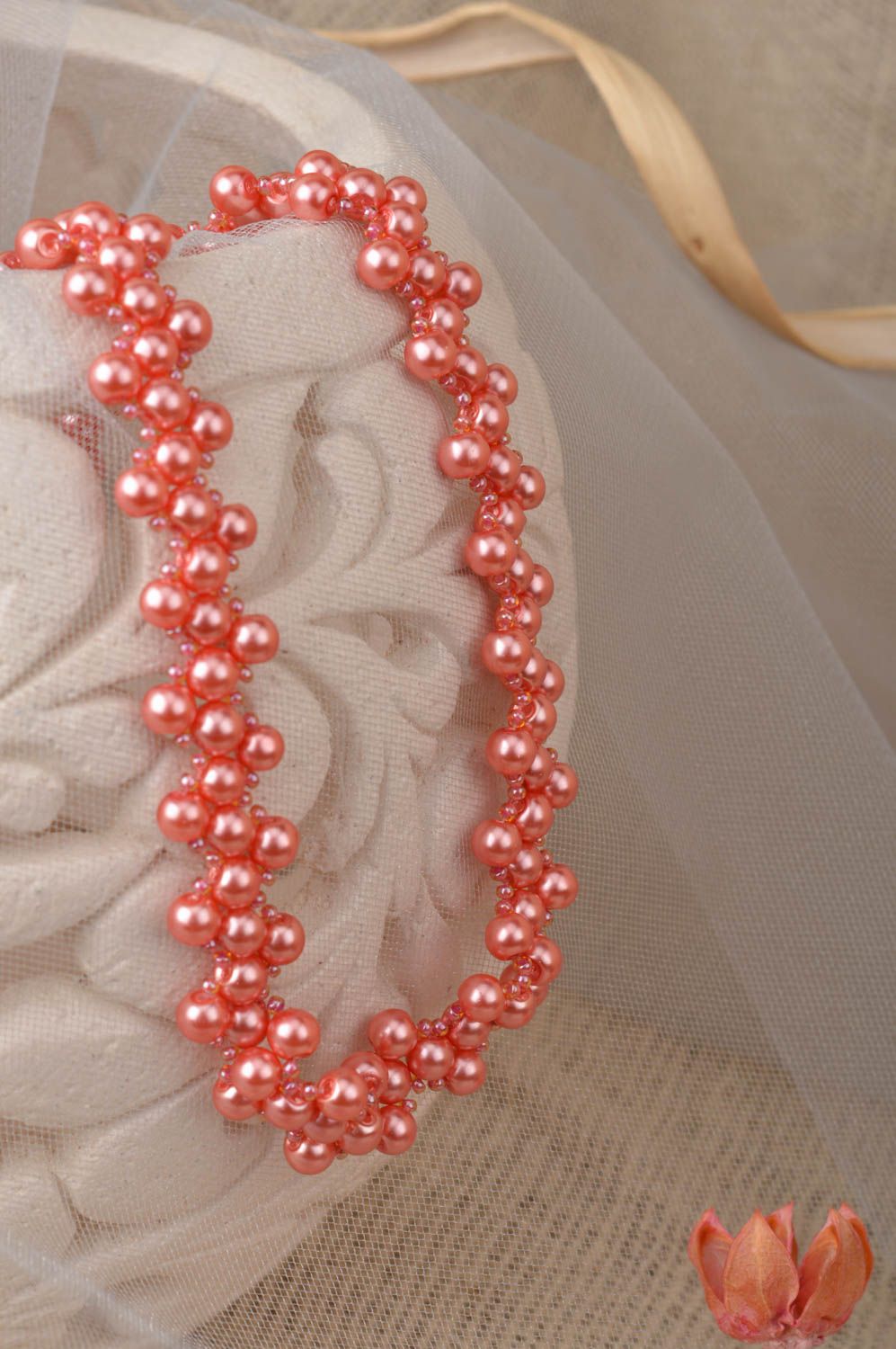 Damen Collier aus Perlen handmade schön mit böhmischen Glasperlen elegant rot foto 1