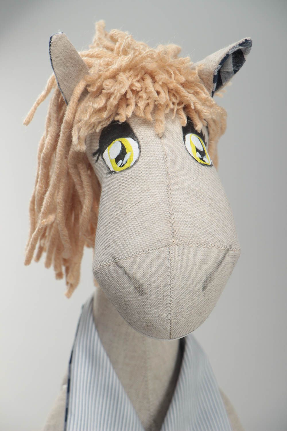 Grande peluche décorative en lin grise faite main originale cheval pour enfant photo 3