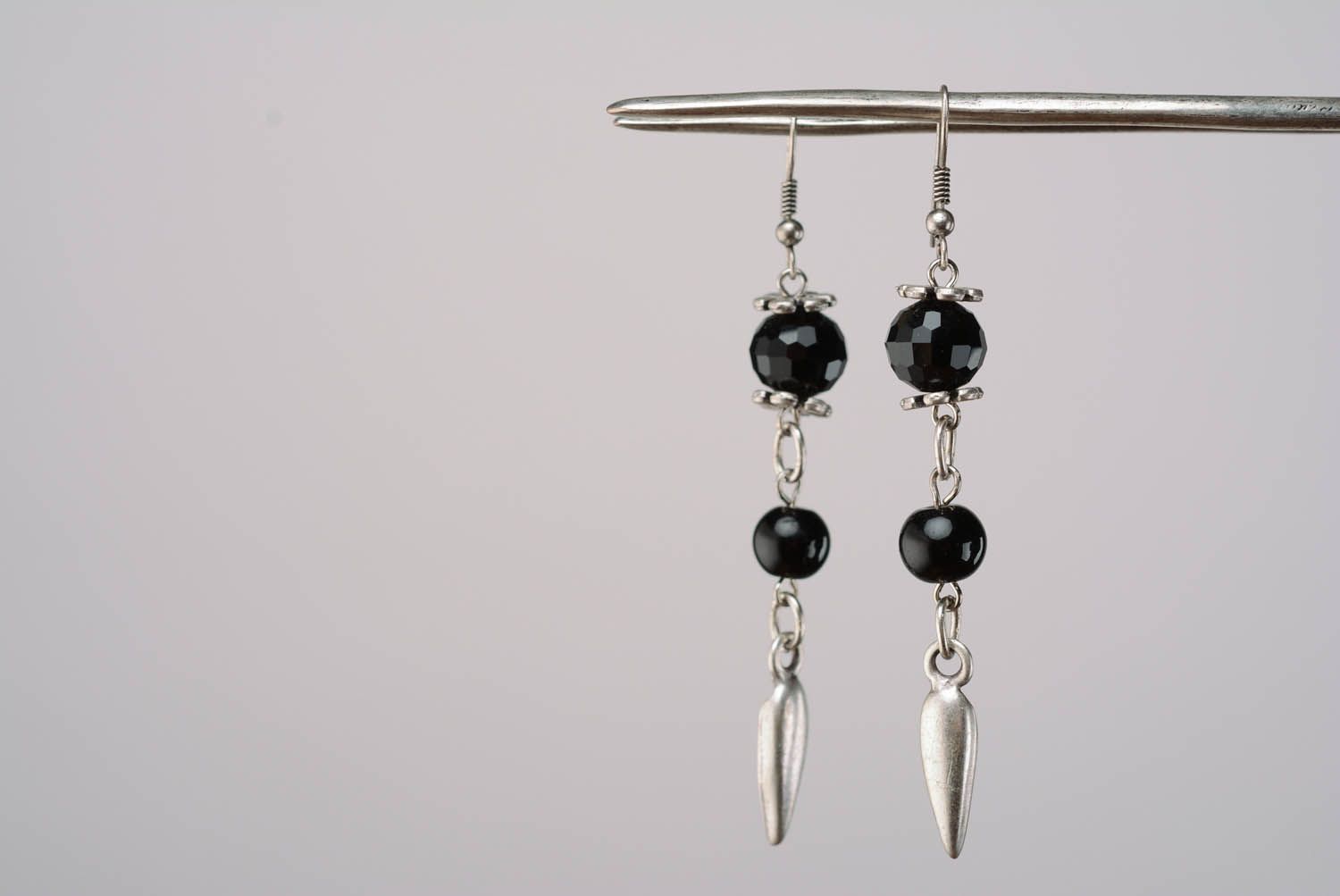 Metal earrings with crystal photo 3