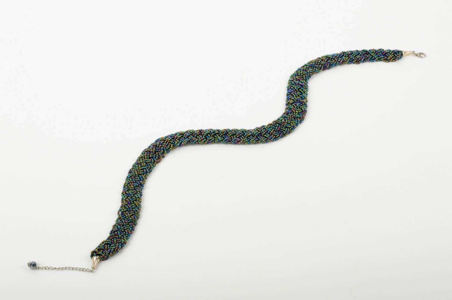 Колье из бисера украшение ручной работы ожерелье из бисера коса хамелеон фото 4