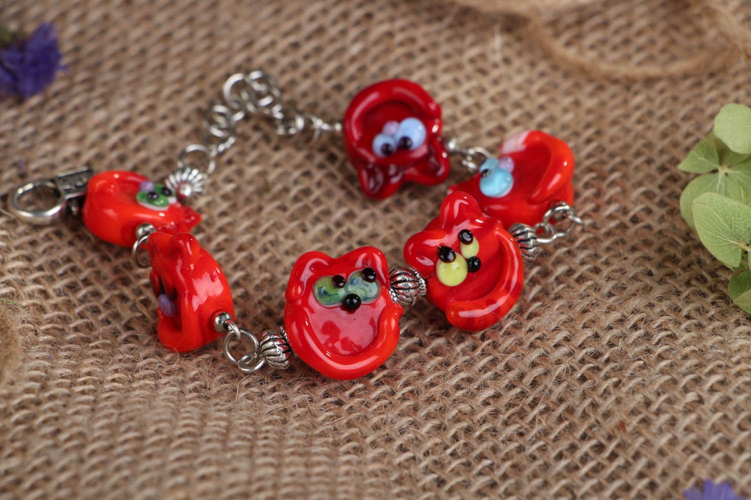 Author's bracelet made of glass Red Kittens photo 4