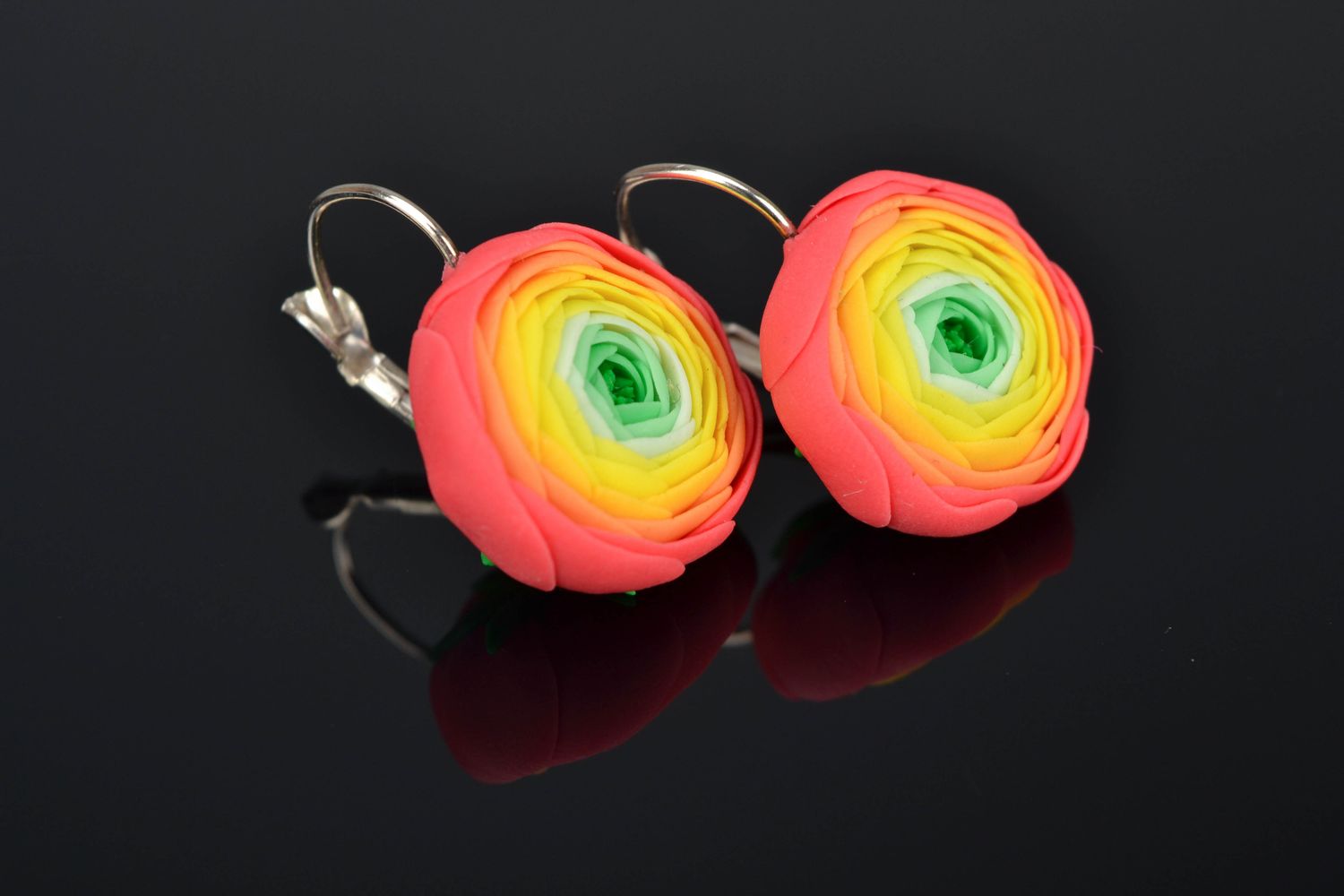 Bright floral polymer clay earrings photo 1