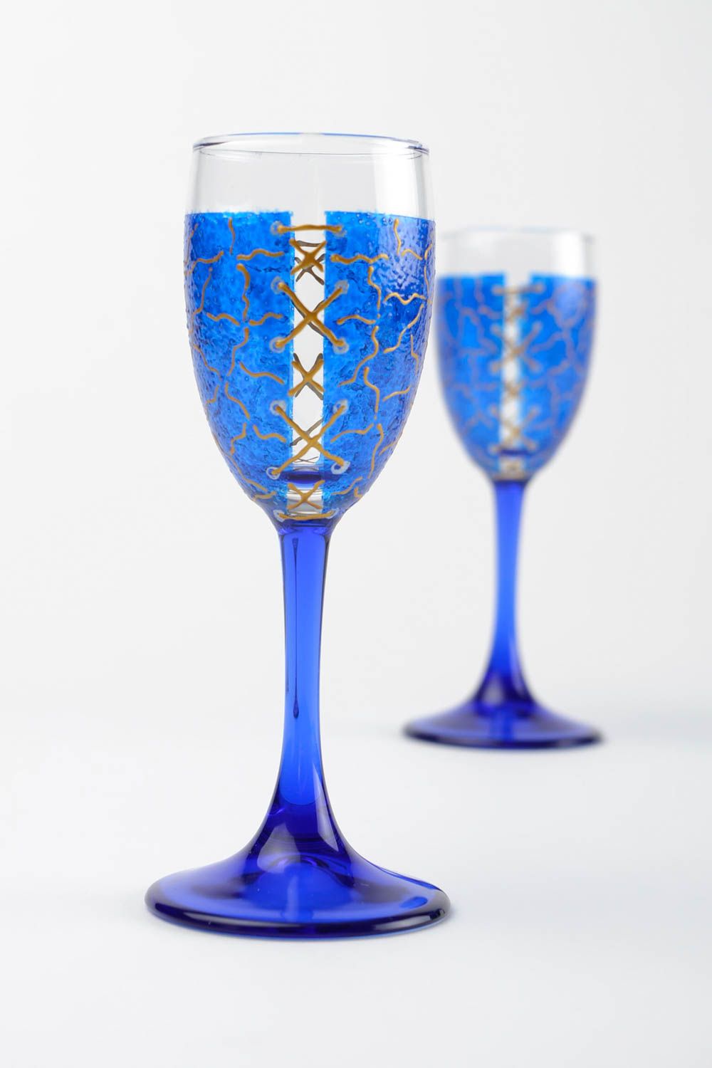 Flûte champagne fait main Verre à vin Service vaisselle 7.3 cl bleue belle photo 1