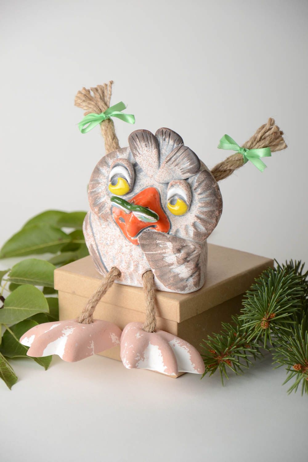 Tirelire hibou Tirelire fait main en argile peinte originale Cadeau pour enfant photo 1
