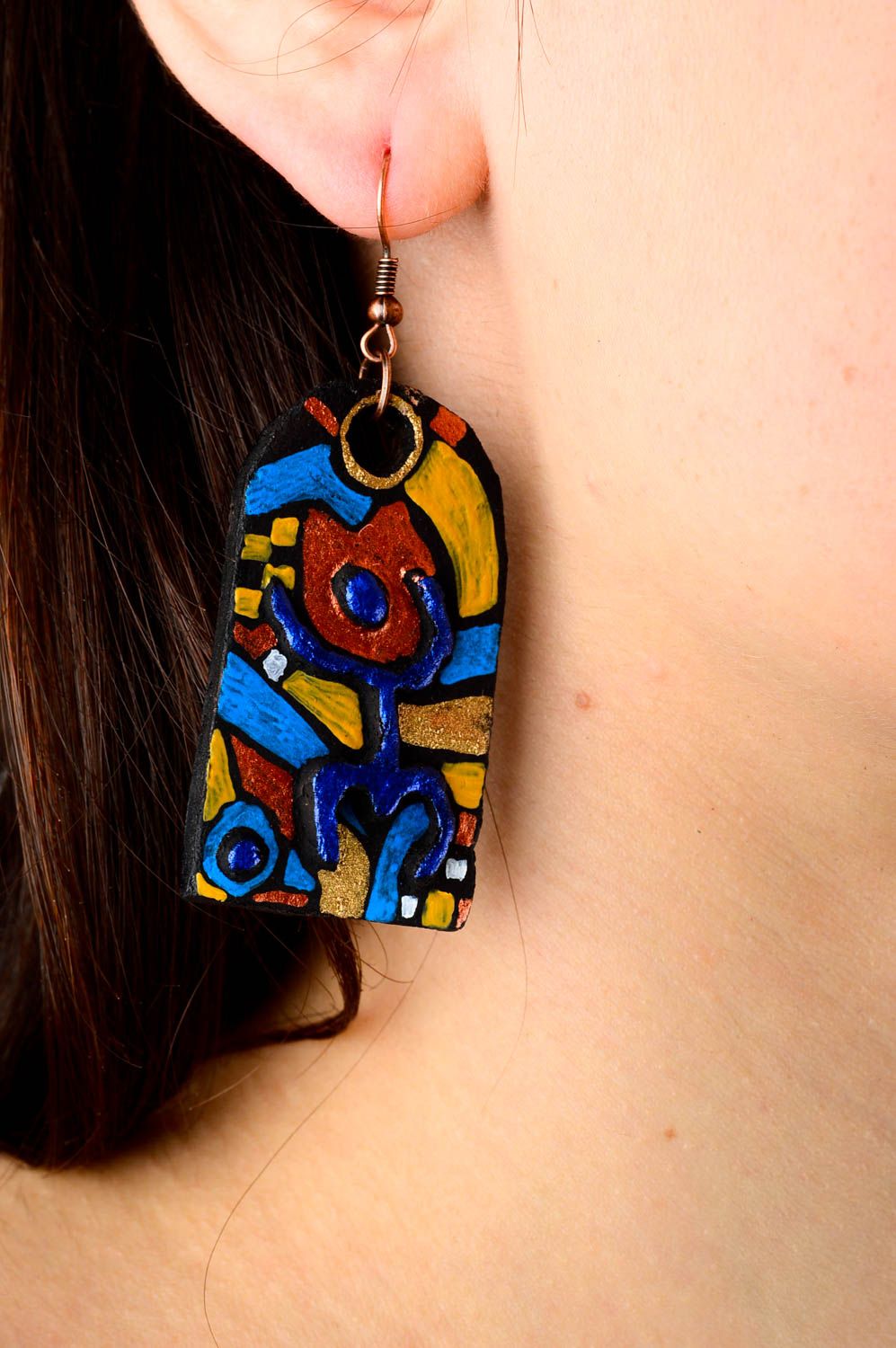 Handmade accessories beautiful painted earrings ceramic earrings women gift photo 2