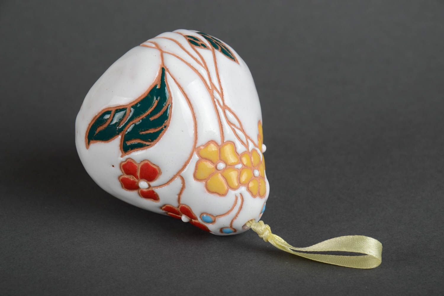 Beautiful handmade designer ceramic bell painted with floral ornament photo 4