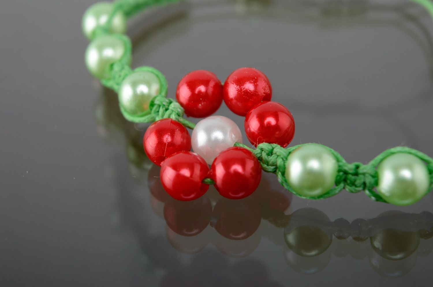 Woven macrame bracelet with ceramic beads photo 2
